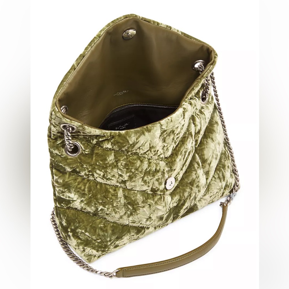 NWT Saint Laurent Lou Lou Puffer Small Chain Bag avacado Velvet & Leather - Picture 3 of 6